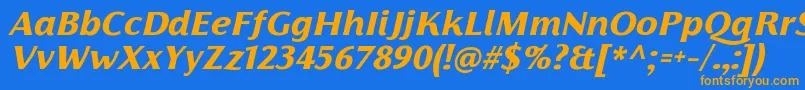 フォントFlorentiaExtraboldItalicTrial – オレンジ色の文字が青い背景にあります。