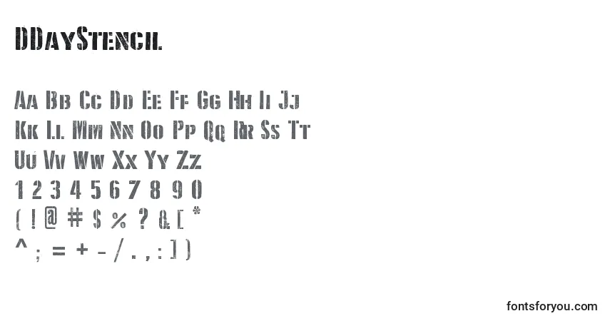 Schriftart DDayStencil – Alphabet, Zahlen, spezielle Symbole