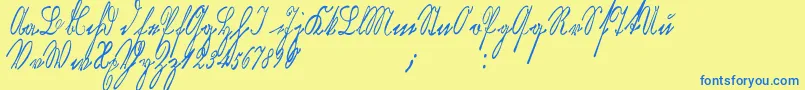Kurrentkupferstichthin Font – Blue Fonts on Yellow Background