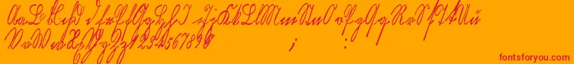 Kurrentkupferstichthin-Schriftart – Rote Schriften auf orangefarbenem Hintergrund