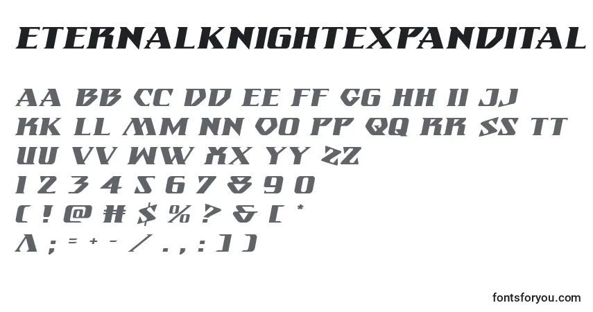 Шрифт Eternalknightexpandital – алфавит, цифры, специальные символы