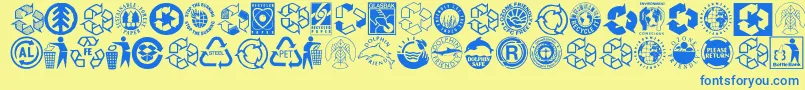 Fonte Recycleit – fontes azuis em um fundo amarelo