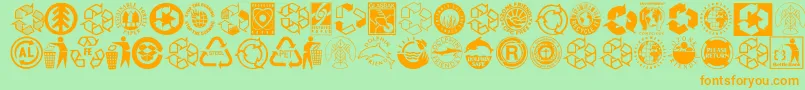 Recycleit-Schriftart – Orangefarbene Schriften auf grünem Hintergrund