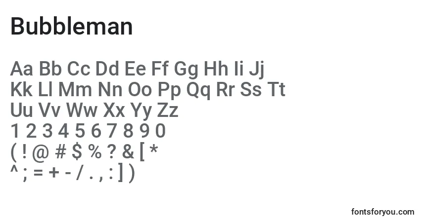 Czcionka Bubbleman – alfabet, cyfry, specjalne znaki