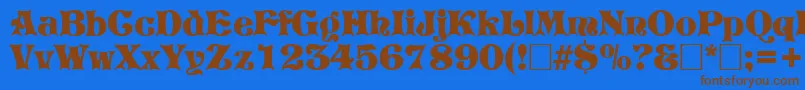 フォントPretoriaRegular – 茶色の文字が青い背景にあります。