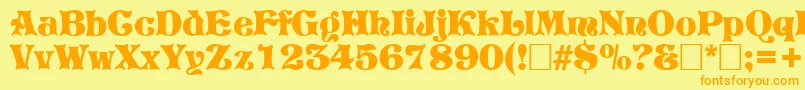 フォントPretoriaRegular – オレンジの文字が黄色の背景にあります。