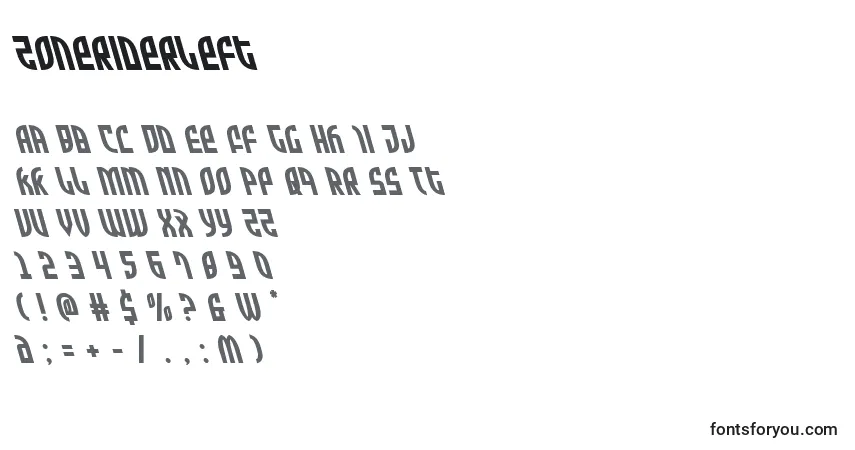 Schriftart Zoneriderleft – Alphabet, Zahlen, spezielle Symbole