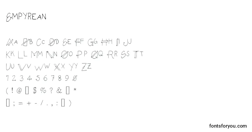 A fonte Empyrean – alfabeto, números, caracteres especiais