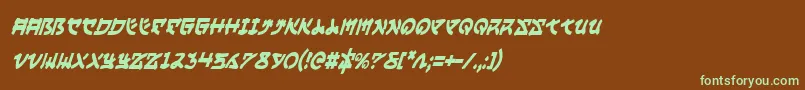 フォントYamaMotoCondensedItalic – 緑色の文字が茶色の背景にあります。