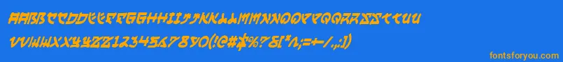 フォントYamaMotoCondensedItalic – オレンジ色の文字が青い背景にあります。