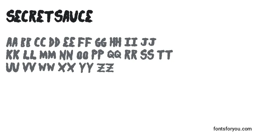 Czcionka Secretsauce – alfabet, cyfry, specjalne znaki