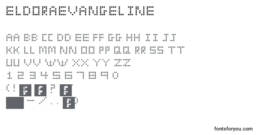 A fonte EldoraEvangeline – alfabeto, números, caracteres especiais