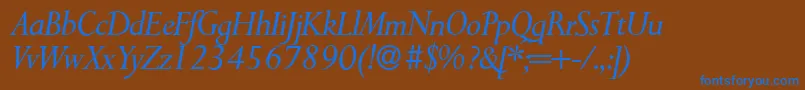 P700RomanItalic-Schriftart – Blaue Schriften auf braunem Hintergrund