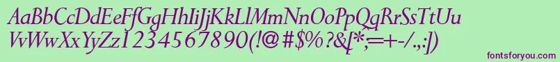 Fonte P700RomanItalic – fontes roxas em um fundo verde