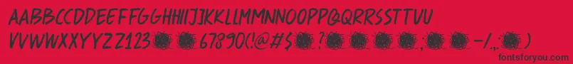 Weitere Informationen zur DkSpaghettiAndCheese-Schriftart DkSpaghettiAndCheese-Schriftart – Schwarze Schriften auf rotem Hintergrund