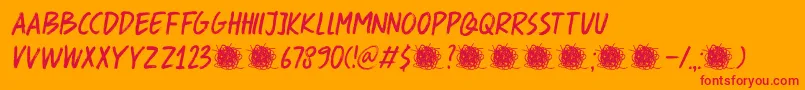 DkSpaghettiAndCheese-Schriftart – Rote Schriften auf orangefarbenem Hintergrund
