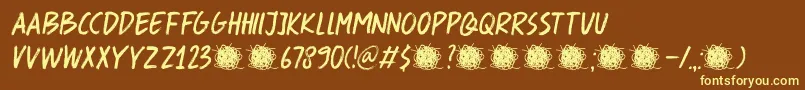 Fonte DkSpaghettiAndCheese – fontes amarelas em um fundo marrom