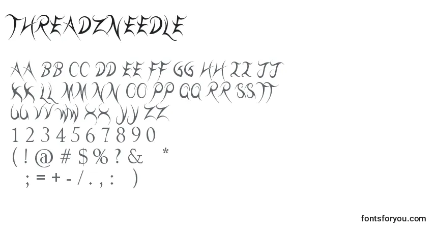 Schriftart ThreadzNeedle – Alphabet, Zahlen, spezielle Symbole