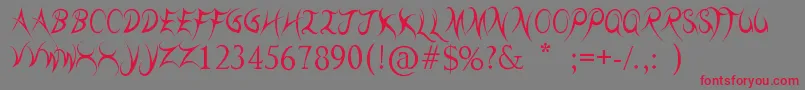 ThreadzNeedle-Schriftart – Rote Schriften auf grauem Hintergrund
