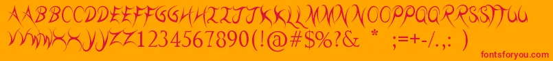 ThreadzNeedle-Schriftart – Rote Schriften auf orangefarbenem Hintergrund