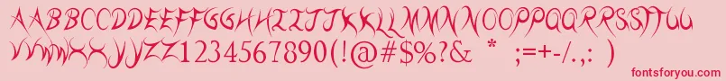 フォントThreadzNeedle – ピンクの背景に赤い文字