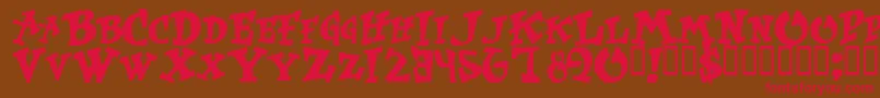 フォントWass – 赤い文字が茶色の背景にあります。