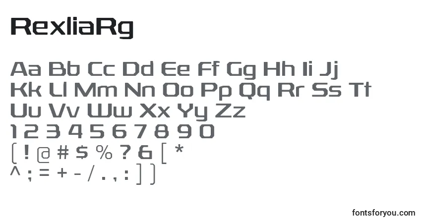Fuente RexliaRg - alfabeto, números, caracteres especiales