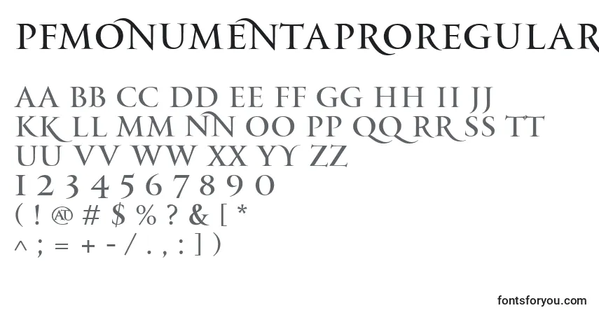 Czcionka PfmonumentaproRegular – alfabet, cyfry, specjalne znaki