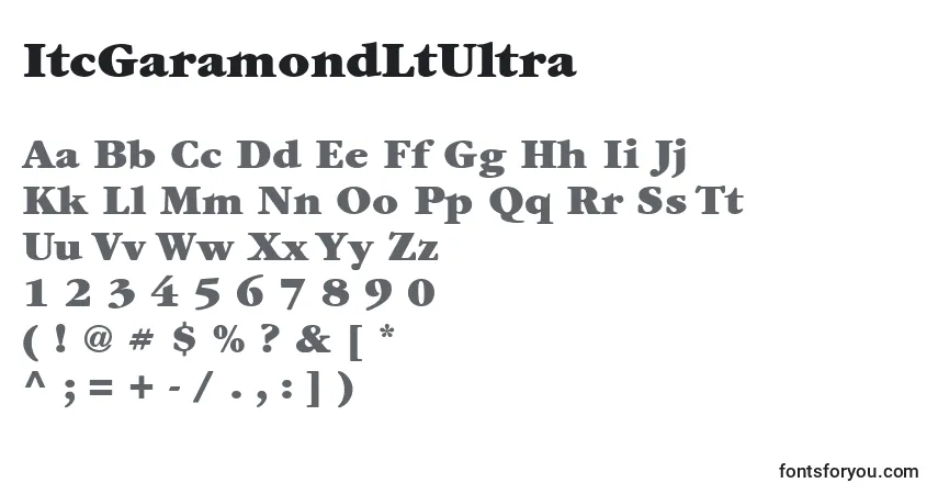 Czcionka ItcGaramondLtUltra – alfabet, cyfry, specjalne znaki