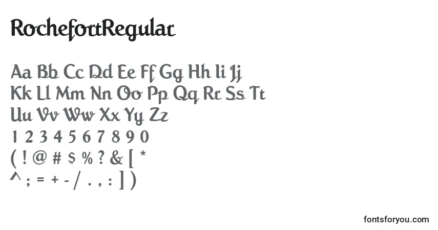 Шрифт RochefortRegular – алфавит, цифры, специальные символы