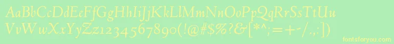 フォントLindenhillItalic – 黄色の文字が緑の背景にあります