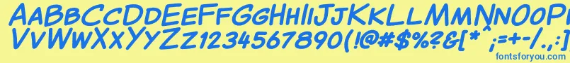 CantedcomicBold-fontti – siniset fontit keltaisella taustalla