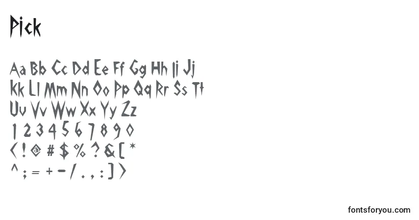 Czcionka Pick – alfabet, cyfry, specjalne znaki