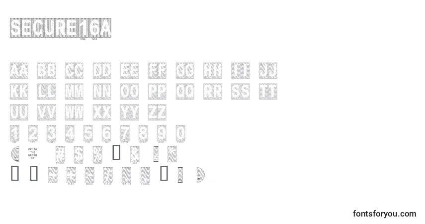 A fonte Secure16a – alfabeto, números, caracteres especiais