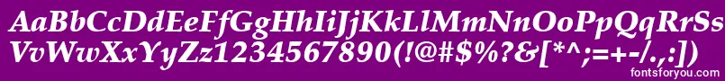 PalatinoLtBlackItalic-fontti – valkoiset fontit violetilla taustalla