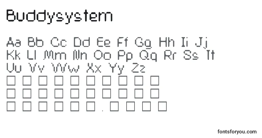 Buddysystem-fontti – aakkoset, numerot, erikoismerkit