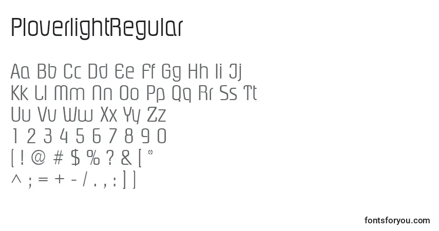 Шрифт PloverlightRegular – алфавит, цифры, специальные символы
