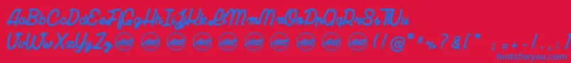 LuciaPersonalUseOnly-fontti – siniset fontit punaisella taustalla