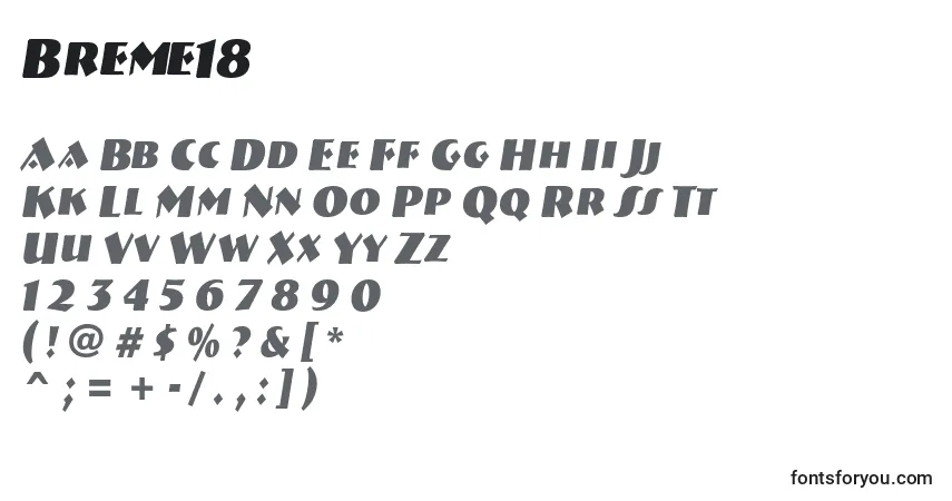 Czcionka Breme18 – alfabet, cyfry, specjalne znaki