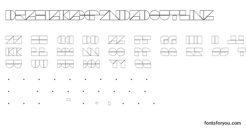 Czcionka DrebiekExpandedOutline – alfabet, cyfry, specjalne znaki
