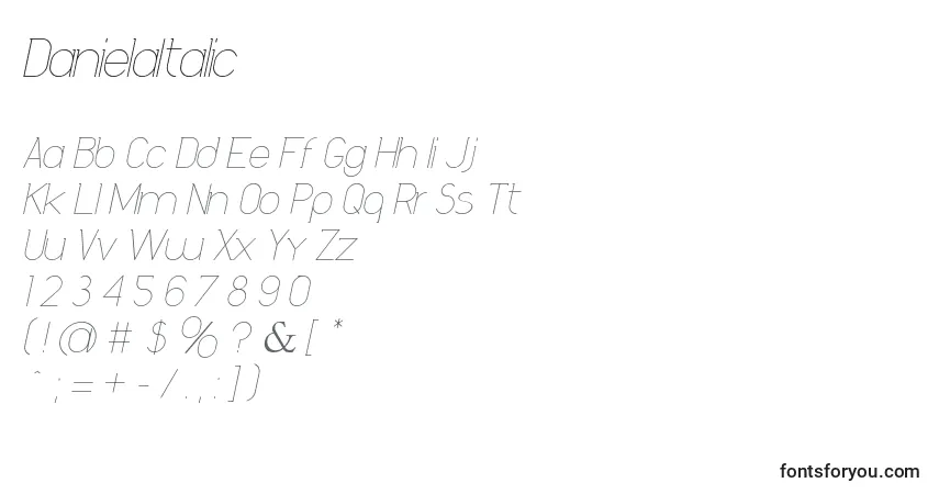 A fonte DanielaItalic – alfabeto, números, caracteres especiais