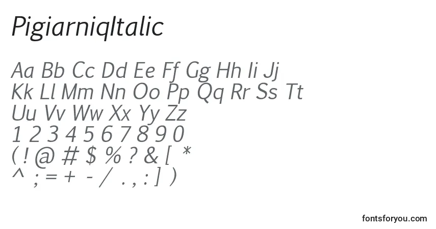 Шрифт PigiarniqItalic – алфавит, цифры, специальные символы