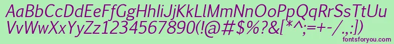 フォントPigiarniqItalic – 緑の背景に紫のフォント