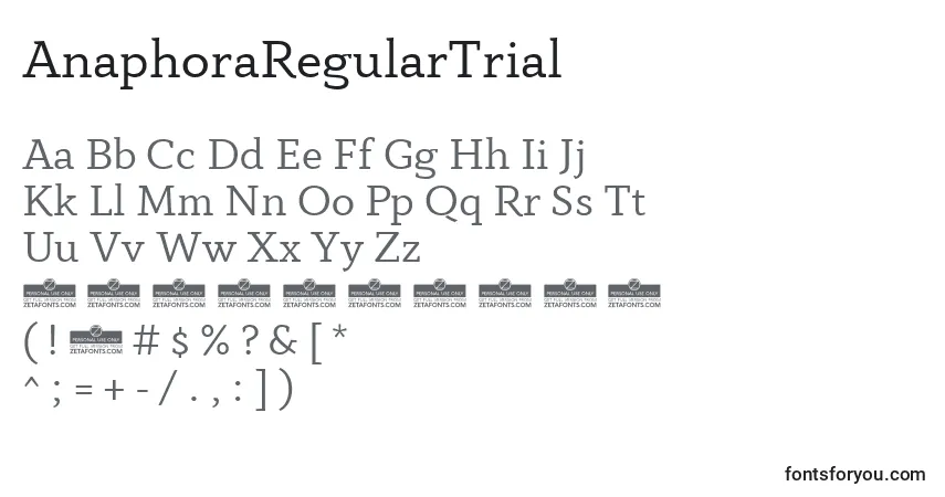 Шрифт AnaphoraRegularTrial – алфавит, цифры, специальные символы
