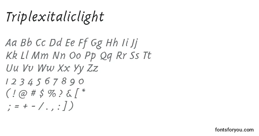 A fonte Triplexitaliclight – alfabeto, números, caracteres especiais
