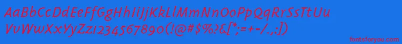 Triplexitaliclight-Schriftart – Rote Schriften auf blauem Hintergrund