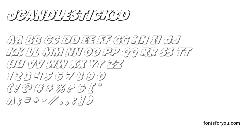 Czcionka Jcandlestick3D – alfabet, cyfry, specjalne znaki