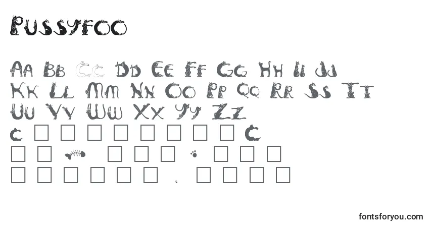 A fonte Pussyfoo – alfabeto, números, caracteres especiais