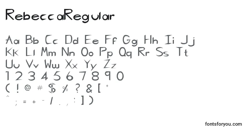 A fonte RebeccaRegular – alfabeto, números, caracteres especiais