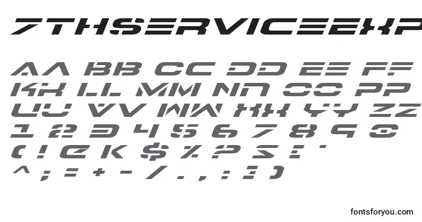 Schriftart 7thServiceExpandedItalic – Alphabet, Zahlen, spezielle Symbole